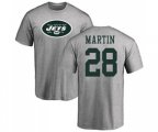New York Jets #28 Curtis Martin Ash Name & Number Logo T-Shirt