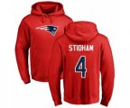 New England Patriots #4 Jarrett Stidham Red Name & Number Logo Pullover Hoodie
