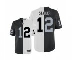 Oakland Raiders #12 Kenny Stabler Elite Black White Split Fashion Football Jersey