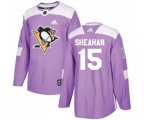 Adidas Pittsburgh Penguins #15 Riley Sheahan Authentic Purple Fights Cancer Practice NHL Jersey