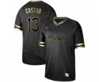 Miami Marlins #13 Starlin Castro Authentic Black Gold Fashion Baseball Jersey