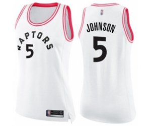 Women\'s Toronto Raptors #5 Stanley Johnson Swingman White Pink Fashion Basketball Jersey