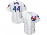 Chicago Cubs #44 Anthony Rizzo White Strip New Cool Base with 100 Years at Wrigley Field Commemorative Patch Stitched MLB Jersey