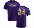 Baltimore Ravens #24 Marcus Peters Purple Name & Number Logo T-Shirt