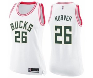 Women\'s Milwaukee Bucks #26 Kyle Korver Swingman White Pink Fashion Basketball Jersey