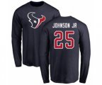Houston Texans #25 Duke Johnson Jr Navy Blue Name & Number Logo Long Sleeve T-Shirt