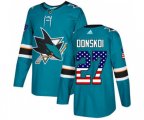 Adidas San Jose Sharks #27 Joonas Donskoi Authentic Teal Green USA Flag Fashion NHL Jersey