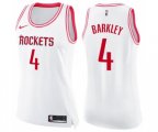 Women's Houston Rockets #4 Charles Barkley Swingman White Pink Fashion Basketball Jersey