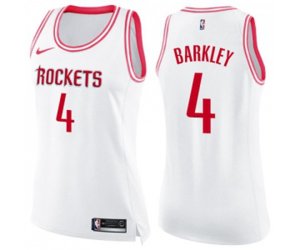 Women\'s Houston Rockets #4 Charles Barkley Swingman White Pink Fashion Basketball Jersey