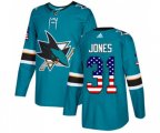 Adidas San Jose Sharks #31 Martin Jones Authentic Teal Green USA Flag Fashion NHL Jersey