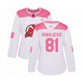 Women New Jersey Devils #81 Michael Vukojevic Authentic White Pink Fashion Hockey Jersey