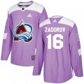 Colorado Avalanche #16 Nikita Zadorov Authentic Purple Fights Cancer Practice NHL Jersey