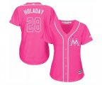 Women's Miami Marlins #28 Bryan Holaday Authentic Pink Fashion Cool Base Baseball Jersey
