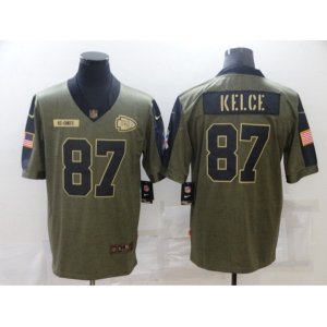 Kansas City Chiefs #87 Travis Kelce Nike Olive 2021 Salute To Service Limited Player Jersey
