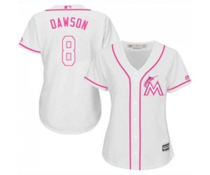 Women\'s Miami Marlins #8 Andre Dawson Replica White Fashion Cool Base Baseball Jersey