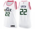 Women's Utah Jazz #22 Jeff Green Swingman White Pink Fashion Basketball Jersey