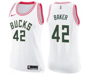 Women\'s Milwaukee Bucks #42 Vin Baker Swingman White Pink Fashion Basketball Jersey