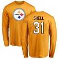Pittsburgh Steelers #31 Donnie Shell Gold Name & Number Logo Long Sleeve T-Shirt