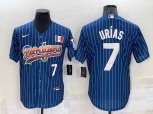 Los Angeles Dodgers #7 Julio Urias Number Rainbow Navy Blue Pinstripe Mexico Cool Base Nike Jersey