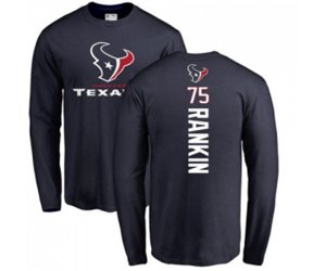Houston Texans #75 Martinas Rankin Navy Blue Backer Long Sleeve T-Shirt
