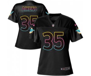Women Miami Dolphins #35 Walt Aikens Game Black Fashion Football Jersey