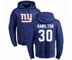 New York Giants #30 Antonio Hamilton Royal Blue Name & Number Logo Pullover Hoodie