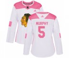 Women's Chicago Blackhawks #5 Connor Murphy Authentic White Pink Fashion NHL Jersey