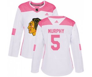 Women\'s Chicago Blackhawks #5 Connor Murphy Authentic White Pink Fashion NHL Jersey