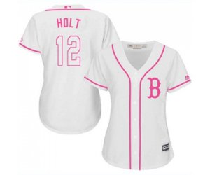 Women\'s Boston Red Sox #12 Brock Holt Replica White Fashion Baseball Jersey