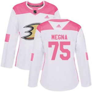 Women\'s Anaheim Ducks #75 Jaycob Megna Authentic White Pink Fashion NHL Jersey