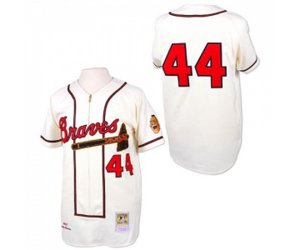 Atlanta Braves #44 Hank Aaron Authentic White Throwback Baseball Jersey