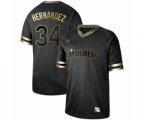 Seattle Mariners #34 Felix Hernandez Authentic Black Gold Fashion Baseball Jersey