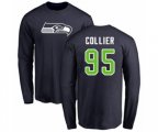 Seattle Seahawks #95 L.J. Collier Navy Blue Name & Number Logo Long Sleeve T-Shirt