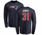 New England Patriots #31 Jonathan Jones Navy Blue Name & Number Logo Long Sleeve T-Shirt