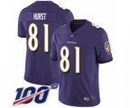 Baltimore Ravens #81 Hayden Hurst Purple Team Color Vapor Untouchable Limited Player 100th Season Football Jersey