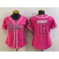 Women Los Angeles Chargers #10 Justin Herbert Pink With Patch Cool Base Stitched Baseball Jersey