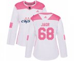 Women Washington Capitals #68 Jaromir Jagr Authentic White Pink Fashion NHL Jersey