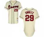 Atlanta Braves #29 John Smoltz Authentic Cream Throwback Baseball Jersey