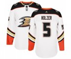 Anaheim Ducks #5 Korbinian Holzer Authentic White Away Hockey Jersey