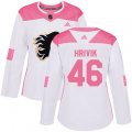 Women Calgary Flames #46 Marek Hrivik Authentic White Pink Fashion NHL Jersey