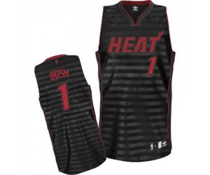 Miami Heat #1 Chris Bosh Authentic Black Grey Groove Basketball Jersey