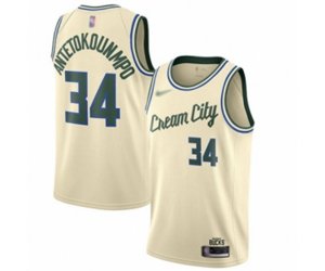 Milwaukee Bucks #34 Giannis Antetokounmpo Authentic Cream Basketball Jersey - 2019-20 City Edition