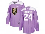 Vegas Golden Knights #24 Oscar Lindberg Purple Authentic Fights Cancer Stitched NHL Jersey