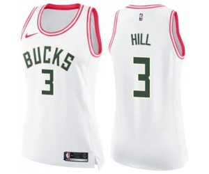 Women\'s Milwaukee Bucks #3 George Hill Swingman White Pink Fashion Basketball Jersey