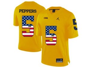 2016 US Flag Fashion-2016 Men\'s Jordan Brand Michigan Wolverines Jabrill Peppers #5 College Football Limited Jersey - Yellow