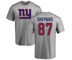 New York Giants #87 Sterling Shepard Ash Name & Number Logo T-Shirt
