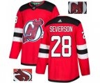 New Jersey Devils #28 Damon Severson Authentic Red Fashion Gold Hockey Jersey