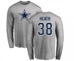 Dallas Cowboys #38 Jeff Heath Ash Name & Number Logo Long Sleeve T-Shirt