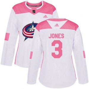 Women\'s Columbus Blue Jackets #3 Seth Jones Authentic White Pink Fashion NHL Jersey
