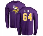 Minnesota Vikings #64 Josh Kline Purple Name & Number Logo Long Sleeve T-Shirt